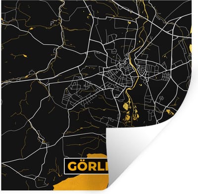 Muurstickers - Sticker Folie - Duitsland – Black and Gold – Görlitz – Stadskaart – Kaart – Plattegrond - 100x100 cm - Plakfolie - Muurstickers Kinderkamer - Zelfklevend Behang XXL - Zelfklevend behangpapier - Stickerfolie