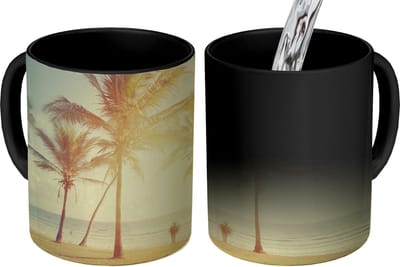 Magische Mok - Foto op Warmte Mokken - Koffiemok - Zee - Palmboom - Zomer - Zon - Strand - Magic Mok - Beker - 350 ML - Theemok