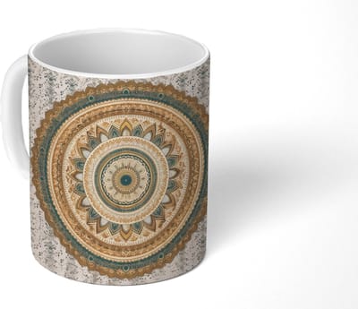 Mok - Koffiemok - Bloemen - Mandala - Vintage - Bruin - Hippie - Mokken - 350 ML - Beker - Koffiemokken - Theemok