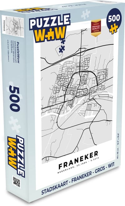 Puzzel Stadskaart - Franeker - Grijs - Wit - Legpuzzel - Puzzel 500 stukjes - Plattegrond