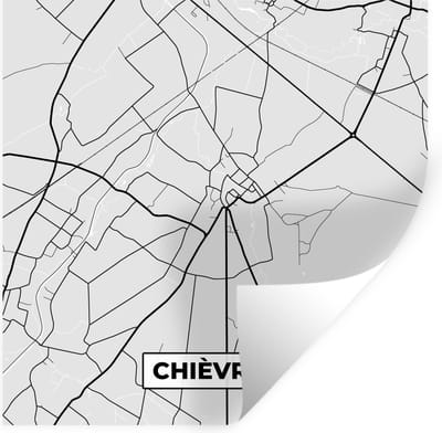 Muurstickers - Sticker Folie - Plattegrond – Chièvres – Zwart Wit – Stadskaart - Kaart - 100x100 cm - Plakfolie - Muurstickers Kinderkamer - Zelfklevend Behang XXL - Zelfklevend behangpapier - Stickerfolie