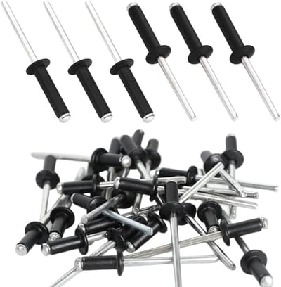 100 stuks brede kop blindklinknagels in zwart voor metaal, hout en kunststof - 4.8mm x 13mm, duurzame popnagels en gebogen rivets