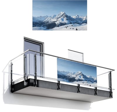 Balkonscherm 200x110 cm - Balkonposter Bergen - Sneeuw - Winter - Balkon scherm decoratie - Balkonschermen - Balkondoek zonnescherm