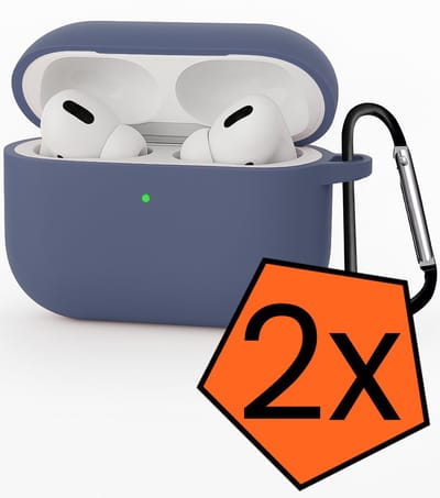 Hoesje - Geschikt voor Apple Airpods Pro 3 - met Clip - Siliconen Hoes - Silicone Case Cover - Grijsblauw