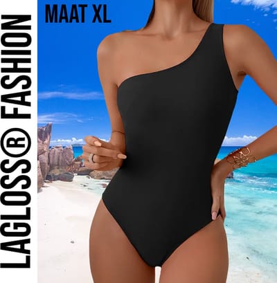 LaGloss® Badpak Asymmetrisch Effen Zwart - Strand/Beach Swimsuit - Zomer Badmode - Maat XL %%