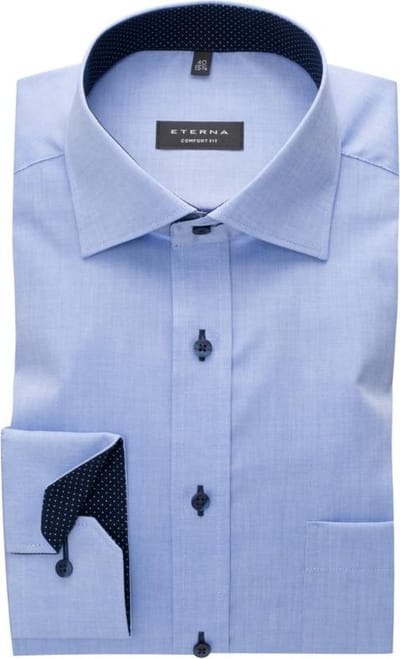 ETERNA comfort fit overhemd - mouwlengte 7 - fijn Oxford heren overhemd - lichtblauw (blauw gestipt contrast) - Strijkvrij - Boordmaat: 40 (EU maat: M)