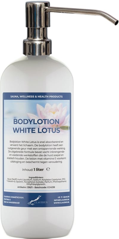 Bodylotion White Lotus 1 Liter met luxe RVS zilverkleurige pomp - stijlvolle en duurzame uitstraling