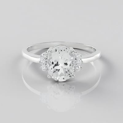 Cavill - Zilveren ring 925 Sterling platina verguld - Witte topaas ovale 2,22 ct en zirkonia 0,124 ct - Elegante damesring uit Madagaskar en Cambodja