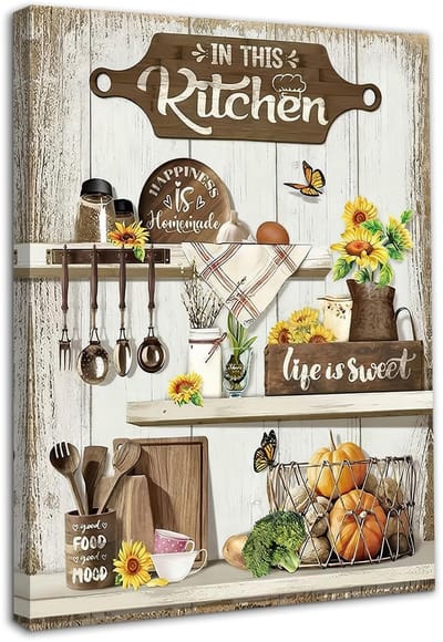 Rustieke Keuken Wanddecoratie met Zonnebloem en Boerderij Quotes in Houten Frame