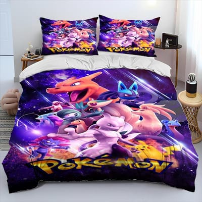 3D Cartoon Pikachu Pokemon Monster Dekbed Beddengoed Set Dekbedovertrek Bed Set Dekbedhoes Kussensloop Queen Beddengoed Set Volwassenen Kinderen US Full(200*230cm)3pcs