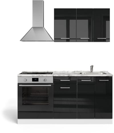 Vicco R-Line Eenpersoonskeuken – 160 cm met ovenkast en spoelbak met BL Zwart hoogglans/wit