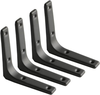 4 Stuks Wandgemonteerde Planksteunen, 90 Graden L-vormige Hoek, Metalen Plankbeugels 100MM x 100MM, Stevige Plankdragers voor Wandplanken in Mat Zwart