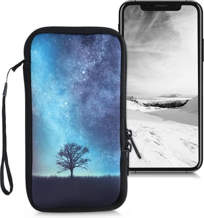 kwmobile hoesje voor smartphones XL - 6,7/6,8" - hoes van Neopreen - Sterrenstelsel en Boom design - blauw / grijs / zwart - binnenmaat 17,2 x 8,4 cm