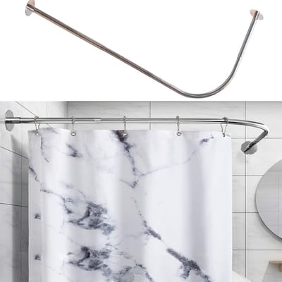 Famanu - L-vormige douchegordijnstang zwart, verstelbaar 70-95 × 70-95 cm, zonder boren