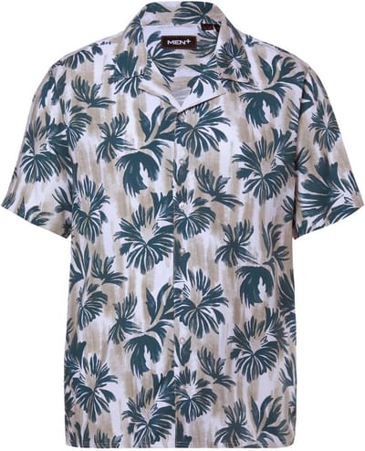 Men Plus - Heren - Viscose overhemd korte mouw all-over print Cubaanse kraag - Lagunes groen - Maat 3XL