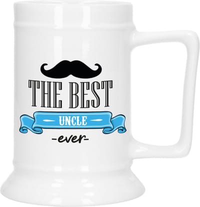 Bellatio Decoration Cadeau Bierpul voor oom - blauw - de beste oom - keramiek - 530 ml