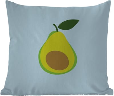 Sierkussen Buiten - Avocado - Illustratie - Groene - Vrucht - 60x60 cm - Weerbestendig