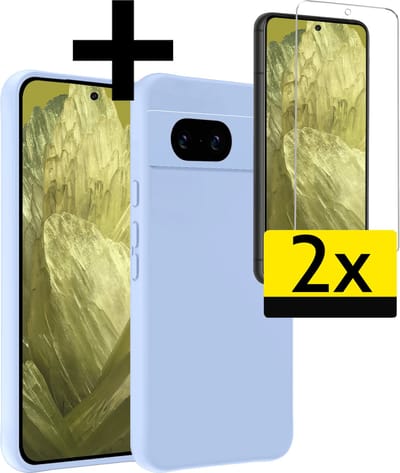 Hoesje - Met 2x Screenprotector - Geschikt voor Google Pixel 8a - Sterk & Shockproof - Back Cover - Siliconen Case - Telefoon Hoes - Telefoonhoesjes - Lichtblauw