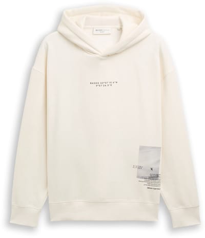 Tom Tailor Denim - Relaxed hoodie sweatshirt met print - Maat XS - Wool White