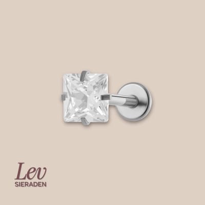 Lev Sieraden - 1.2 x 8 mm Titanium Push Pin Labret met 3 mm princess zirkonia - Zilver kleurig - Zirkonia - Chaton - neuspiercing - tragus piercing - lippiercing - tragus piercing - Oor piercing - Helix - antie alergie nikkelvrij Piercing
