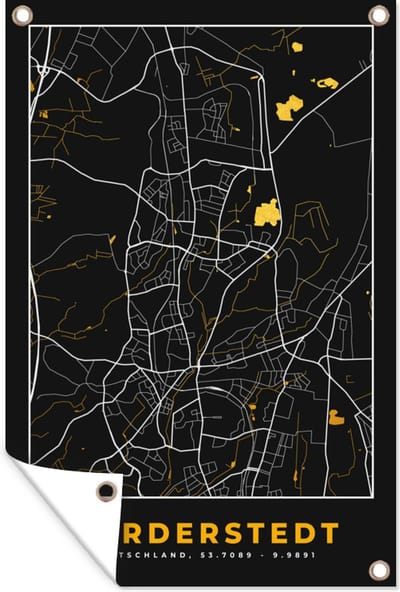 Muurdecoratie Plattegrond – Norderstedt – Goud – Stadskaart – Kaart - Duitsland - 120x180 cm - Tuinposter - Tuindoek
