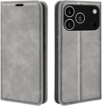 MobyDefend Hoesje - Geschikt voor iPhone 17 Pro Max - Luxe Wallet Bookcase (Magnetische Sluiting) - Grijs