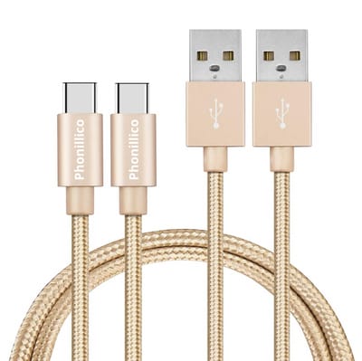 2x USB C naar USB A Nylon Gevlochten Kabel Goud - 1 meter - Oplaadkabel voor Xiaomi REDMI A5 4G / REDMI A3 / REDMI 15C 4G / REDMI 15 / REDMI 14C / REDMI 13C / REDMI 13 / REDMI 12C / REDMI 12 / REDMI 11A