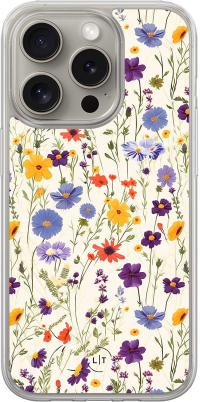 Hoesje geschikt voor iPhone 15 Pro Max - Wildflowers - 2in1 backcover - Bloemen - Multi - Leuke Telefoonhoesjes