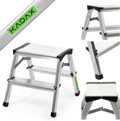 Aluminium Trapladder 2 Treden met Antislip en Vouwfunctie - Maximaal 125 kg