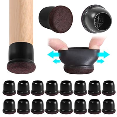 Stoelpootdoppen met vilt en rubber - Bescherming voor hardhouten vloeren, rond, diameter 21-25 mm, 16 stuks