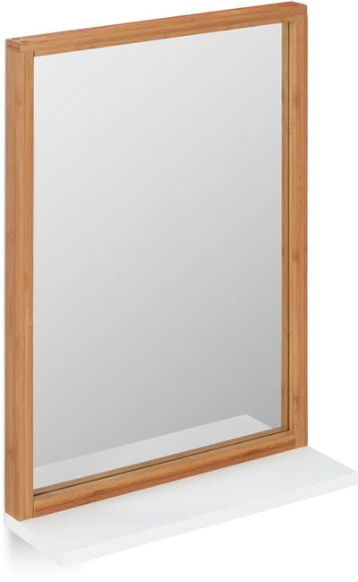 spiegel met plankje - rechthoekig - hangend - bamboe - mdf - badkamer - natuur-wit