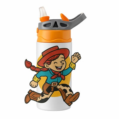Stijlvolle Art-Deco Gouden Drinkfles – Chique Drinkfles voor Design Liefhebbers - Waterfles voor kinderen (wit/oranje)