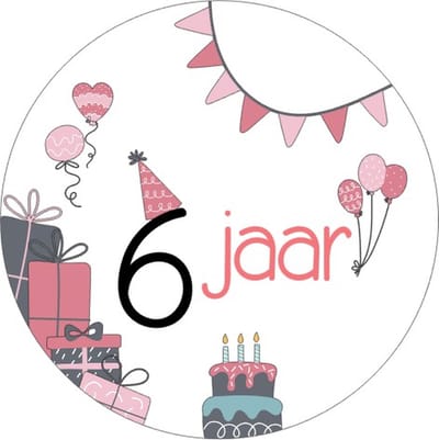 25x Sluitsticker 6 Jaar - Roze - 40 mm - Meiden Sticker - Sluitzegel - Sticker Verjaardag meisjes - Ballonnen - Cadeau's Kado's - Glossy - Sluitzegel - Wensetiket - Uitdelen - Jarig - Trakteren - Hoera