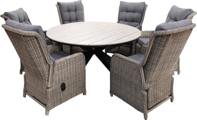 7-delige ronde tuinset | 6 Dublin verstelbare stoelen (SW) | ⌀150cm Cyprus tuintafel (Wood)