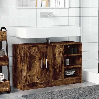 vidaXL - Wastafelkast - 90x29x55 - cm - bewerkt - hout - gerookt - eikenkleurig