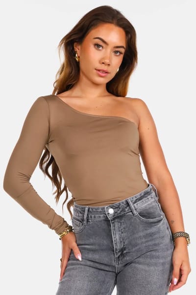 Getdrezzed Travel body- Maat: L - Travel top one shoulder camel