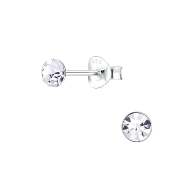 Joy|S - Zilveren ronde oorbellen - 4 mm oorknoppen - kristal