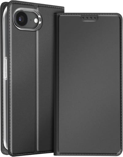 Dux Ducis, Geschikt voor Apple iPhone 16e Satijn Effect Kaarthouder Video Support, Zwart