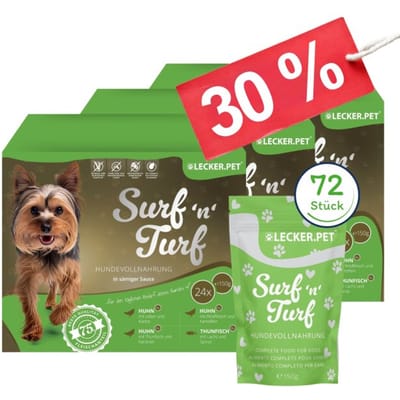 72 x 150 g Lecker.Pet® Surf'n'Turf Pouches hondenvoer natvoer - 4 soorten multipack