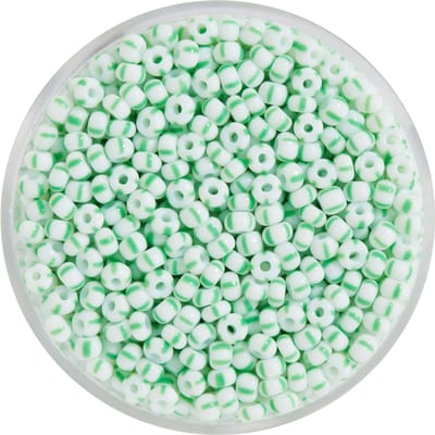 Rocailles kralen, gestreept, 2,6 mm - Groen/Wit