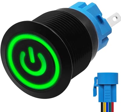 ProRide Metalen Drukschakelaar 220V ON-OFF met Aansluitkabel - 19mm - Aan/uit schakelaar - Spatwaterdicht - LED Indicatie Groen