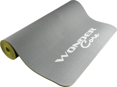 Wonder Core Yogamat Fitness Sport Gymnastiek Pilates Mat TPE milieuvriendelijk antislip 6 mm dik - Groen/ Grijs - 173 x 61 cm