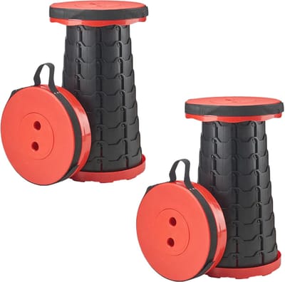 Home & Marker - Telescoop Kruk - Opvouwbare kruk - Krukje - Inklapbare Kruk - Telescopische Kruk - Voetensteun - Zwart/Rood - 2 Stuks - FOLDYSEAT