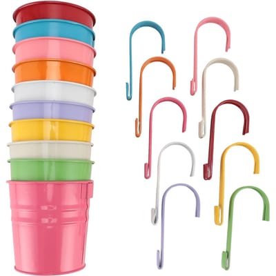 10 Stuks Hangende Bloempotten IJzer Decoratief Afneembaar Hangende Tuinpotten met Drainagegaten voor beige