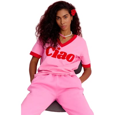 Dames-T-shirt met V-hals She is Sunday Ciao