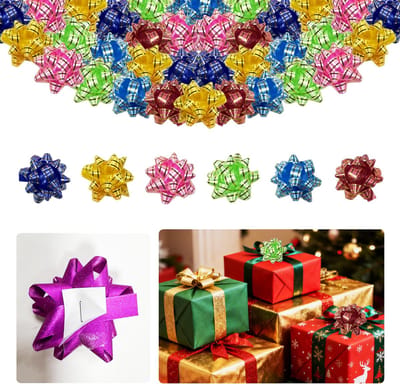 Geschenkstrikken, zelfklevend, kleurrijk, kerststrikken, 60 stuks, 5 cm (inch), met goudkleurige rand, 6 kleuren (elk 10 per kleur)