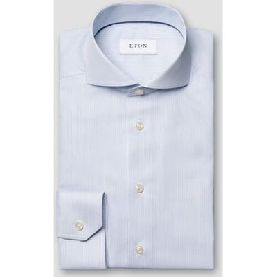 Eton Overhemd Fine Stripe Cotton Twill Donker Blauw / male
