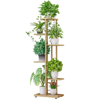 VIEMAE Plantenstandaard - Plantenrek - Plantentafel - Plantenplank - Bloempot standaard - Bloempothouder - 6-laags - Metaal - Goud