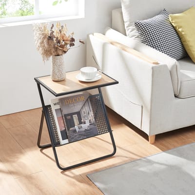 Bijzettafel Jäller met tijdschriftenrek 48x40x30 cm zwart en eikenkleurig [en.casa]