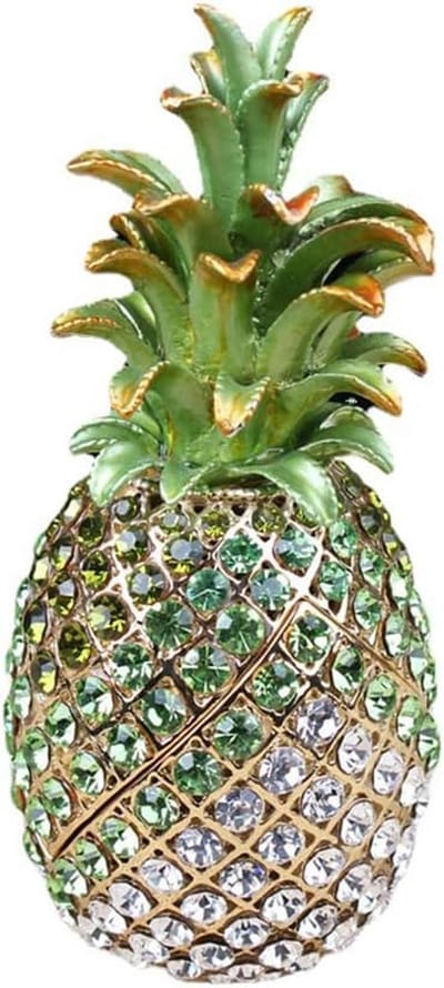 Decoratieve Sieraden Doos - Ananas Beeldje - Opbergen Sieraden - Handgemaakt Metaal - 28 Inch Hoog - Groen